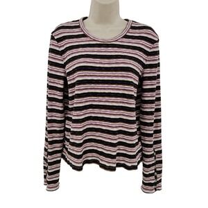 Madewell Button Sleeve Elsie Stripe knit Tee‎ Women XL Ribbed Top Preppy